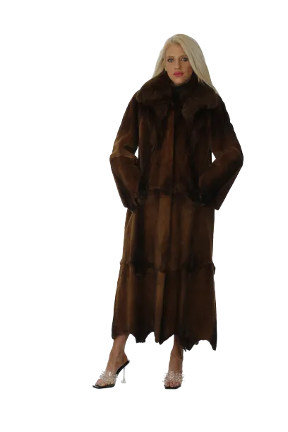 Mahogany Mink Semi Sheared Coat with Brown Fox Collar
