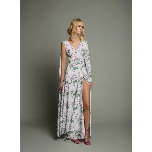 Orchid Print 1 Draped Sleeve Maxi Dress