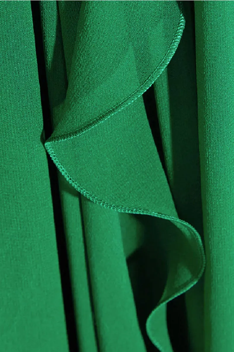 prom green tiered dress with deep v neckline 4446