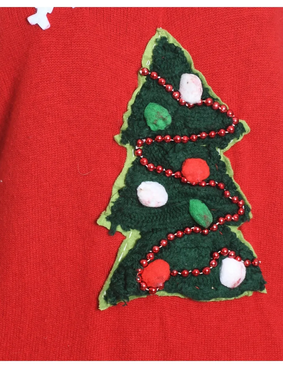 Red Christmas Tree Design Jumper - M