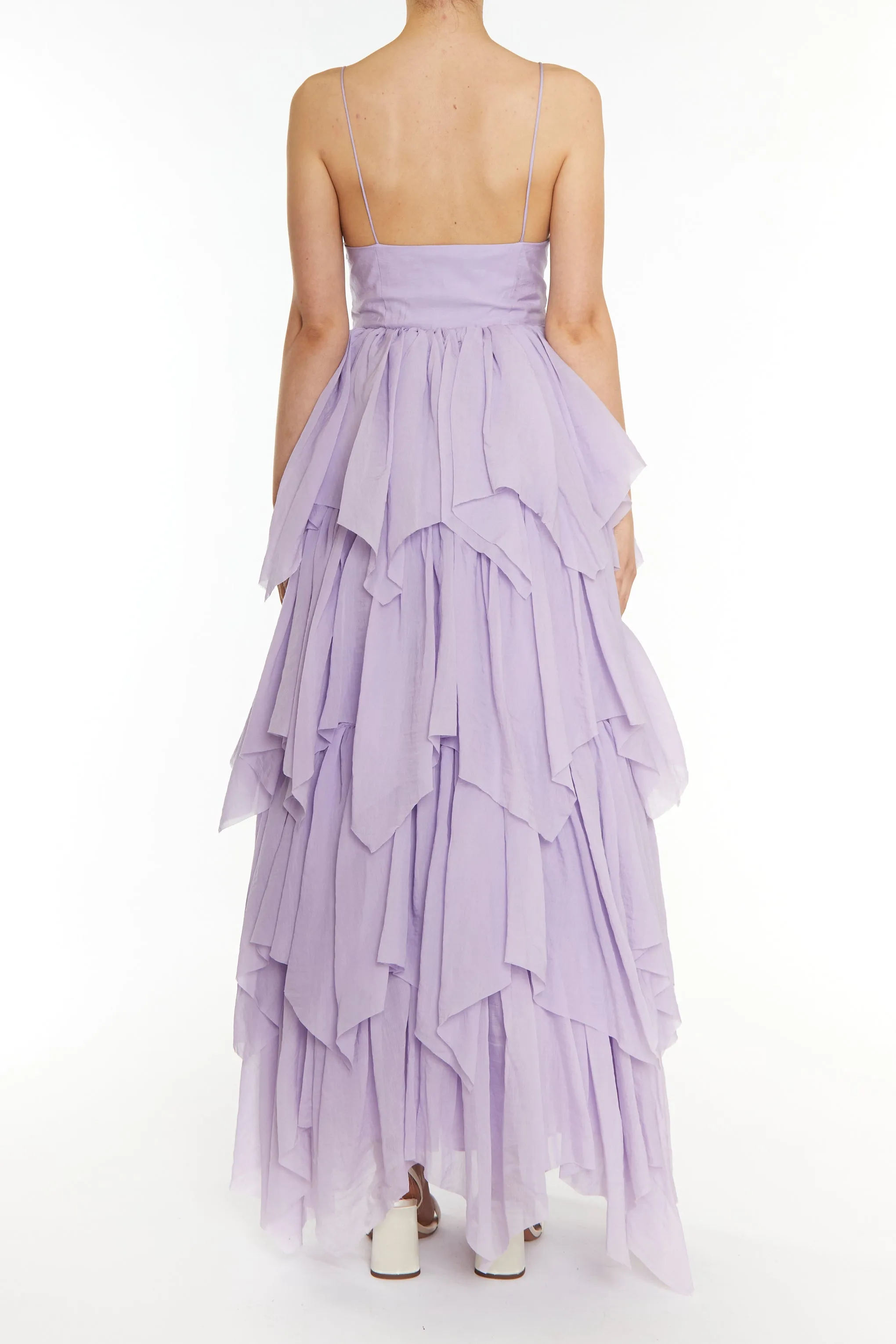 Sadie Lilac Layered Hanky-Hem Tulle Maxi Dress