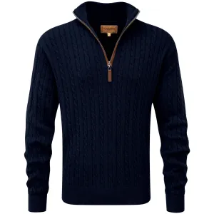 Schoffel Mens Cotton/Cashmere Cable Knit 1/4 Zip Jumper