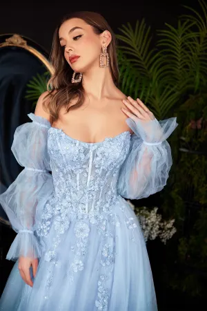 STRAPLESS LAYERED LACE TULLE GOWN CDCD997