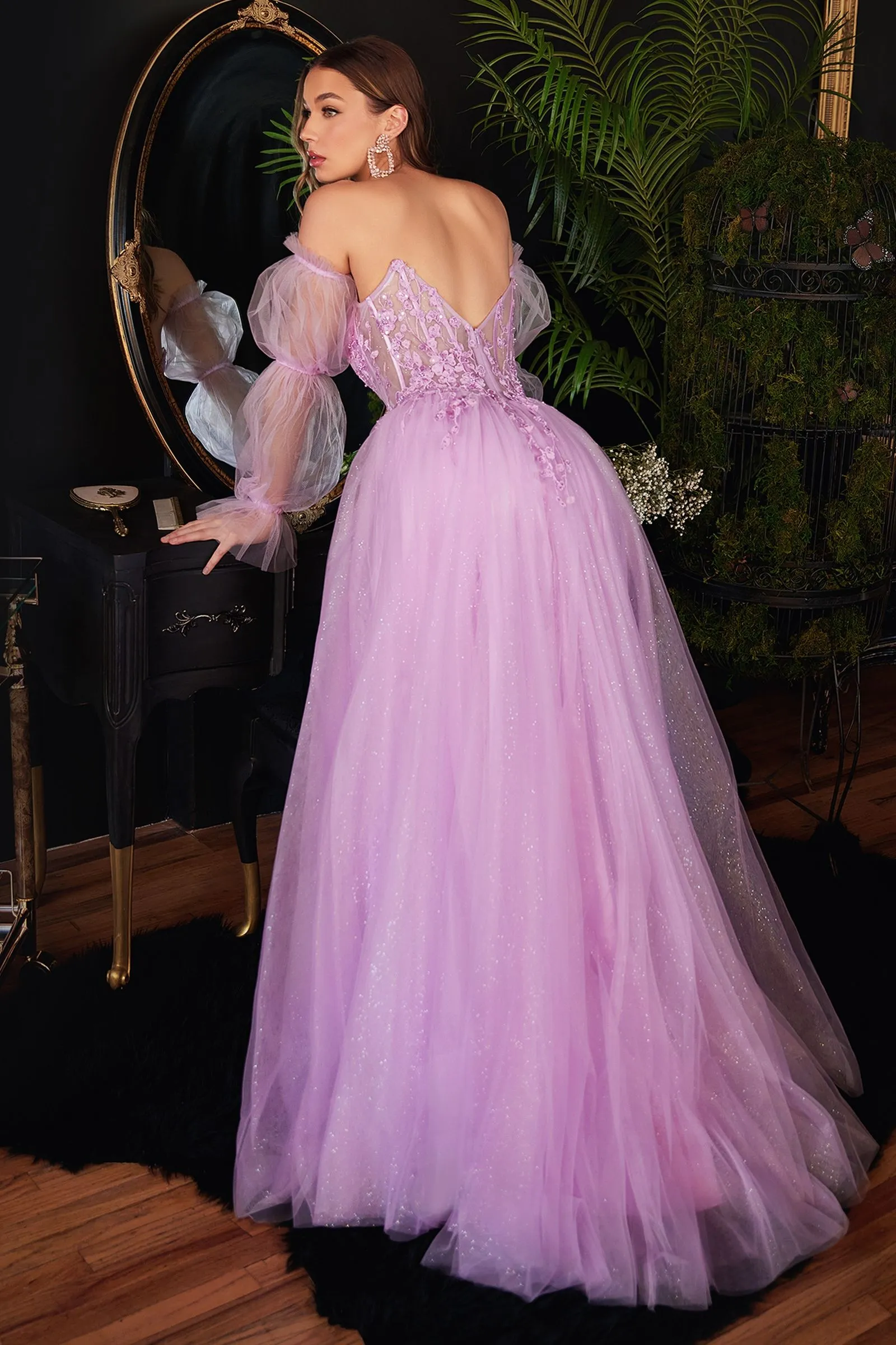 STRAPLESS LAYERED LACE TULLE GOWN CDCD997