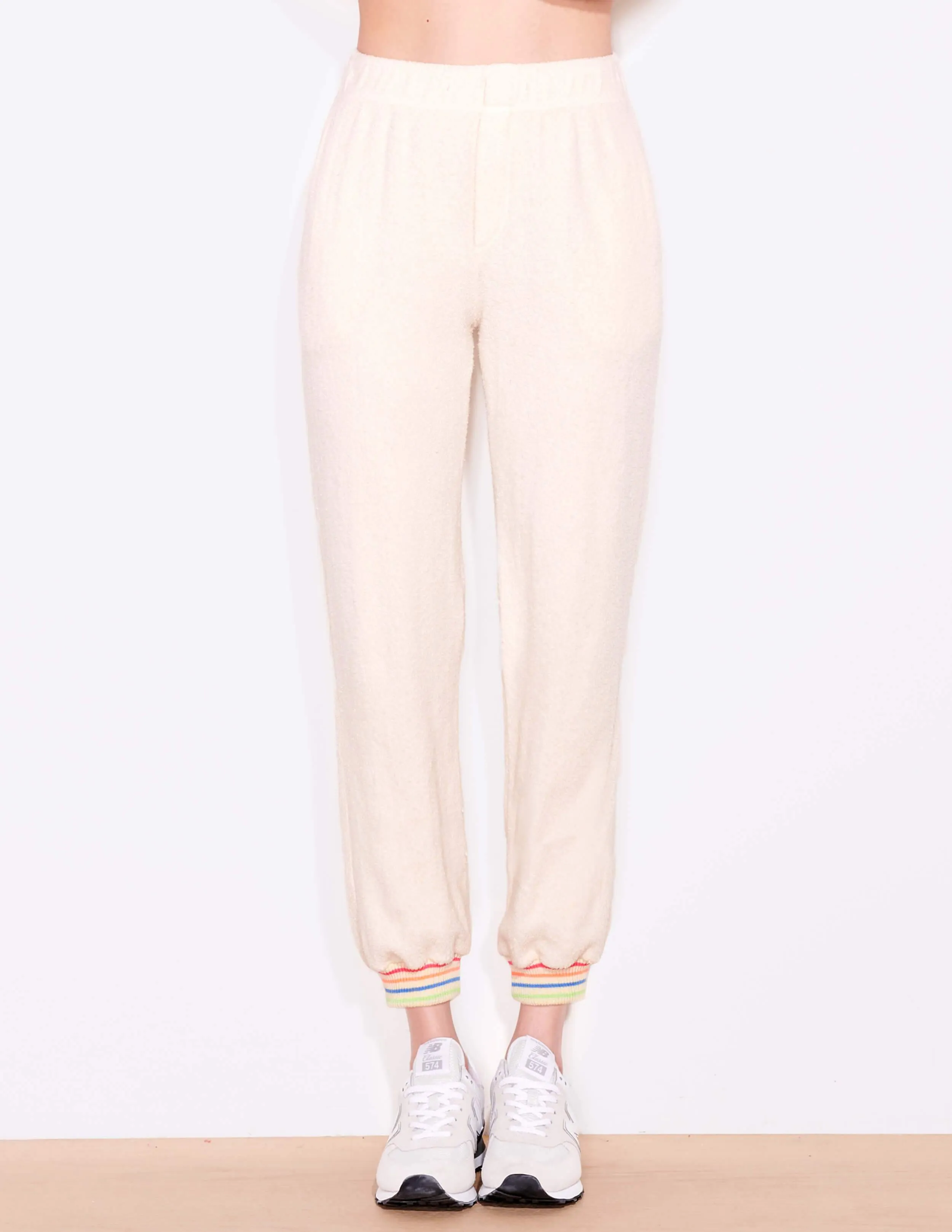 Stripe Cuff Faux Sherpa Jogger Eggshell ~ SUNDRY