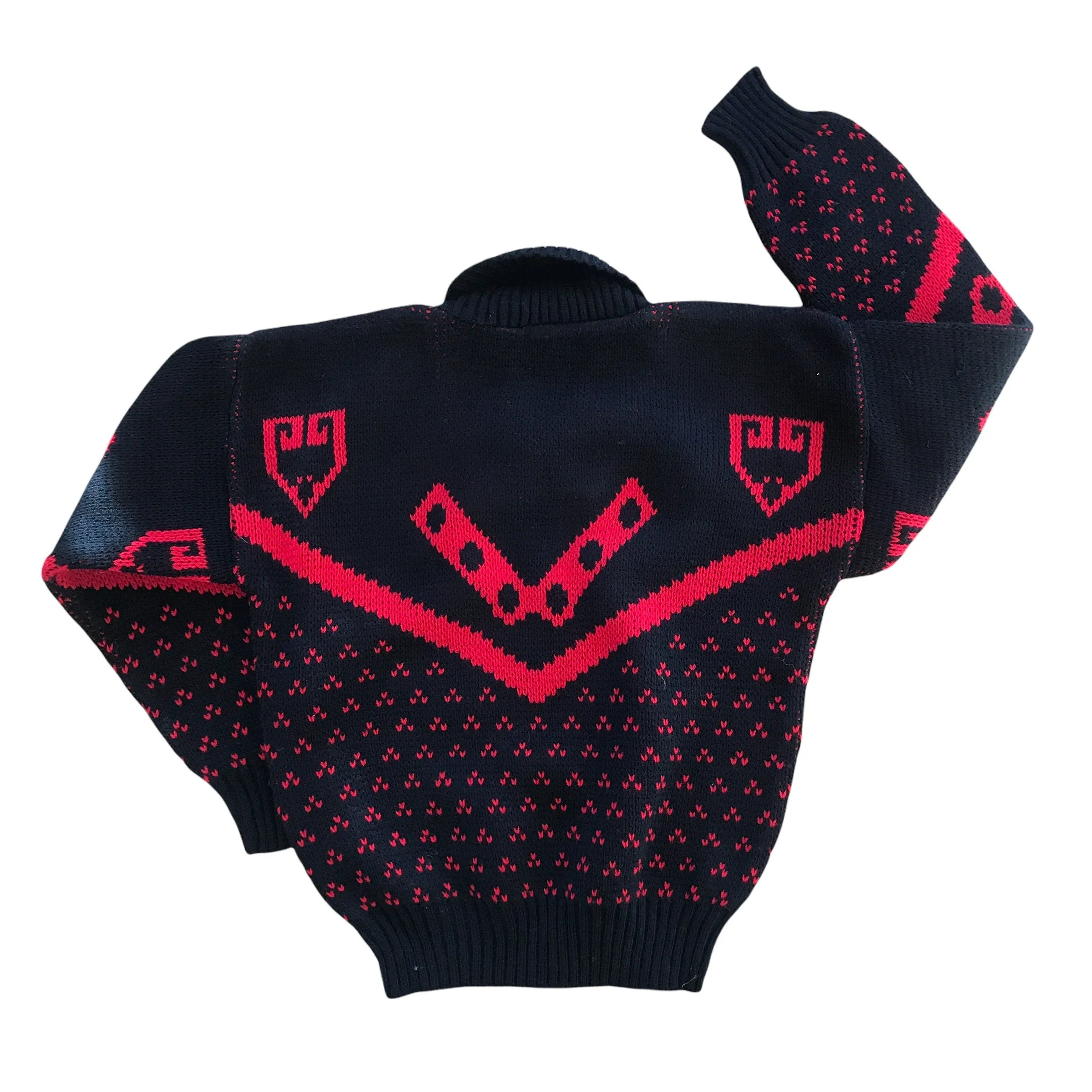 Vintage 1970's Red Black Shawl Jumper 5-6 Years