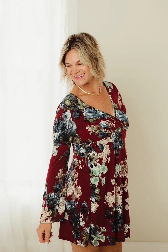 Wrap Bodice Floral Dress