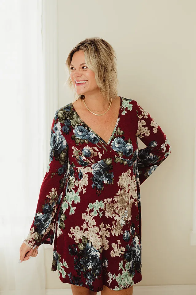 Wrap Bodice Floral Dress
