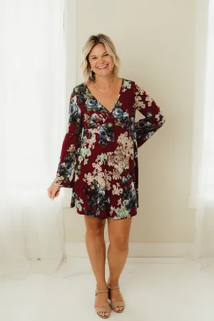 Wrap Bodice Floral Dress